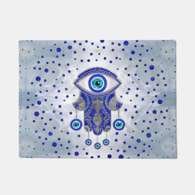 Hamsa Hand -Hand of Fatima Lapis Lazuli and Silver Doormat (Front)