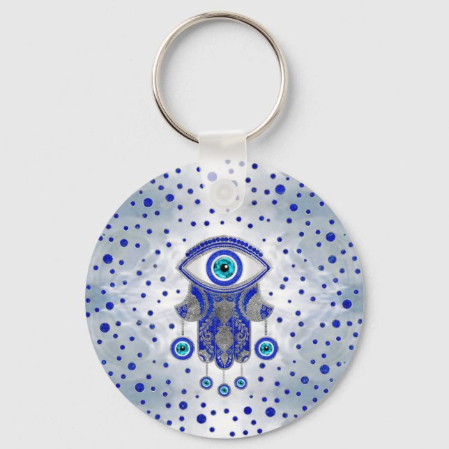 Hamsa Hand -Hand of Fatima Lapis Lazuli and Silver Keychain (Front)