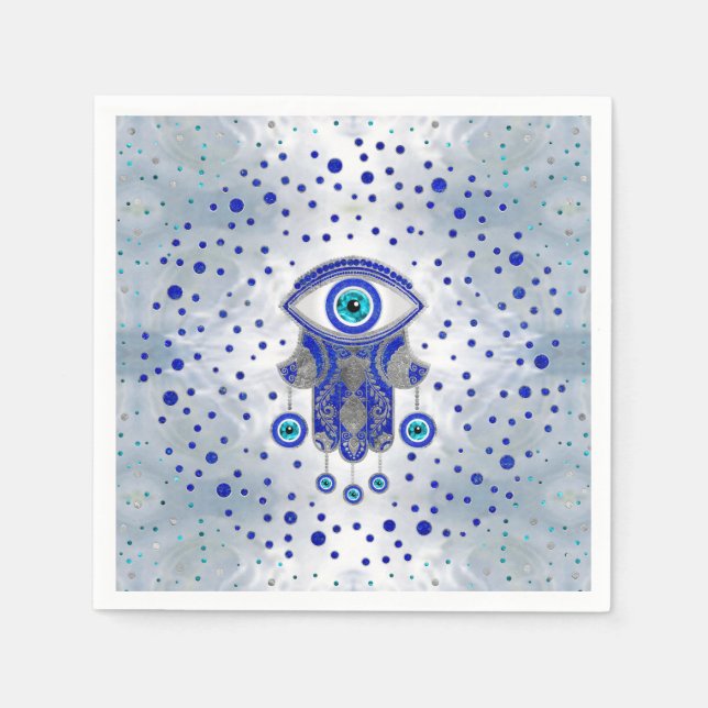 Hamsa Hand -Hand of Fatima Lapis Lazuli and Silver Napkins (Front)