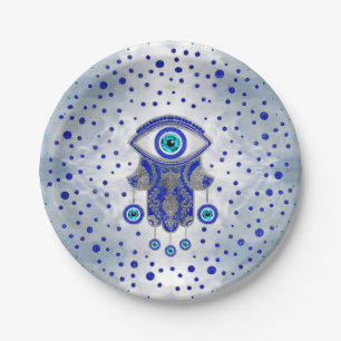 Hamsa Hand -Hand of Fatima Lapis Lazuli and Silver Paper Plates