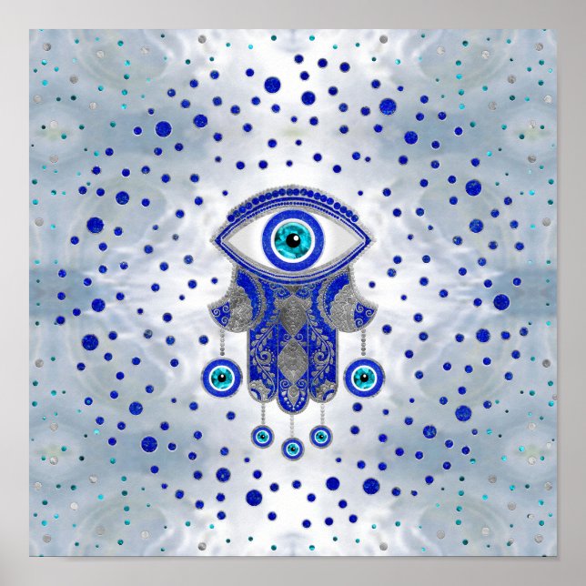 Hamsa Hand -Hand of Fatima Lapis Lazuli and Silver Poster (Front)