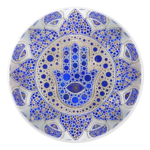 Hamsa Hand _Hand of Fatima on Mother of Pearl Ceramic Knob