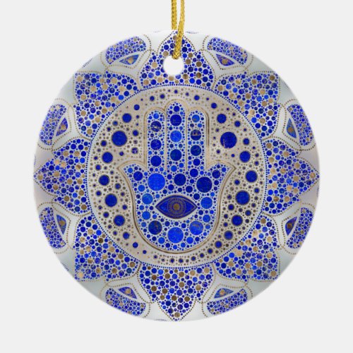 Hamsa Hand _Hand of Fatima on Mother of Pearl Ceramic Ornament