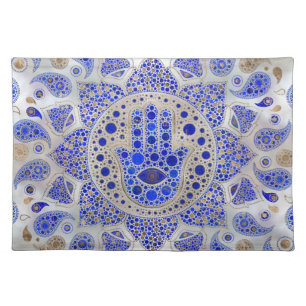 Hamsa Hand -Hand of Fatima on Mother of Pearl Cloth Placemat