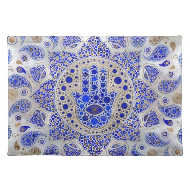 Hamsa Hand -Hand of Fatima on Mother of Pearl Cloth Placemat (Front)