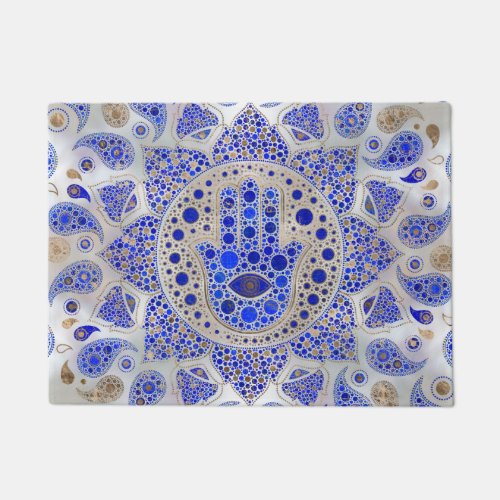 Hamsa Hand _Hand of Fatima on Mother of Pearl Doormat