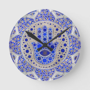 Hamsa Hand -Hand of Fatima on Mother of Pearl Round Clock