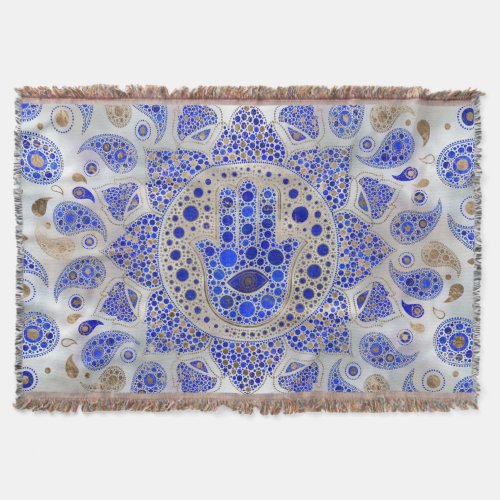 Hamsa Hand _Hand of Fatima on Mother of Pearl Throw Blanket