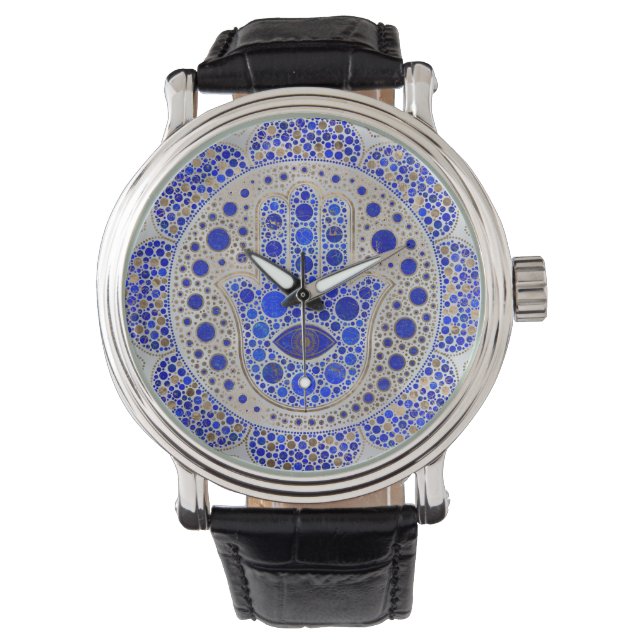 Hamsa Hand -Hand of Fatima on Mother of Pearl Watch (Front)
