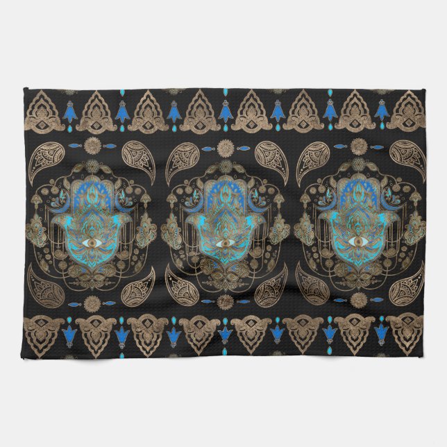 Hamsa Hand -Hand of Fatima Ornament Kitchen Towel (Horizontal)
