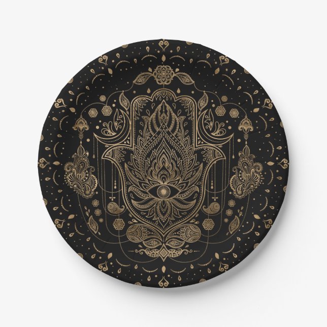 Hamsa Hand -Hand of Fatima Ornament Paper Plates (Front)