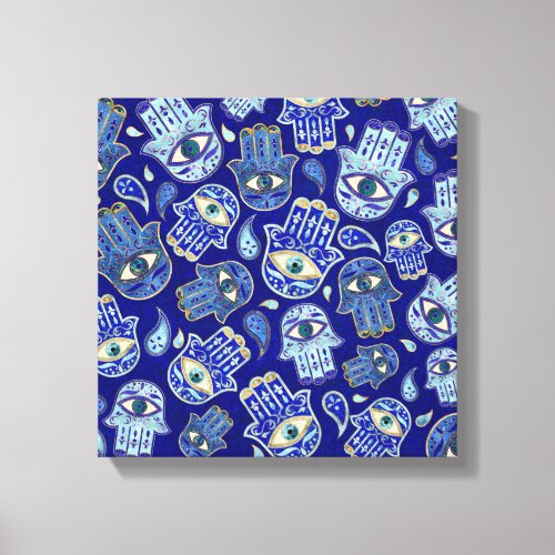 Hamsa Hand _ Hand of Fatima pattern Blue Minerals Canvas Print