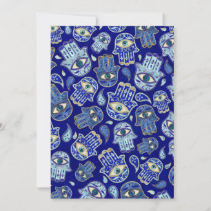 Hamsa Hand - Hand of Fatima pattern Blue Minerals Holiday Card