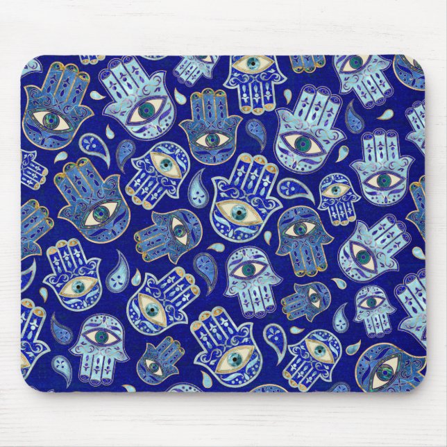 Hamsa Hand - Hand of Fatima pattern Blue Minerals Mouse Pad (Front)