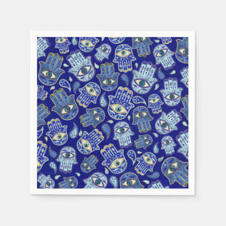Hamsa Hand - Hand of Fatima pattern Blue Minerals Napkins