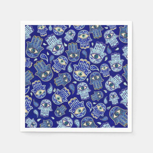 Hamsa Hand _ Hand of Fatima pattern Blue Minerals Napkins