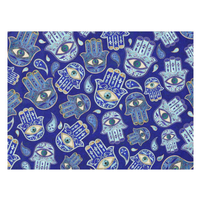 Hamsa Hand - Hand of Fatima pattern Blue Minerals Tablecloth (Front (Horizontal))