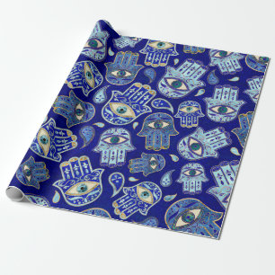 Hamsa Hand - Hand of Fatima pattern Blue Minerals Wrapping Paper