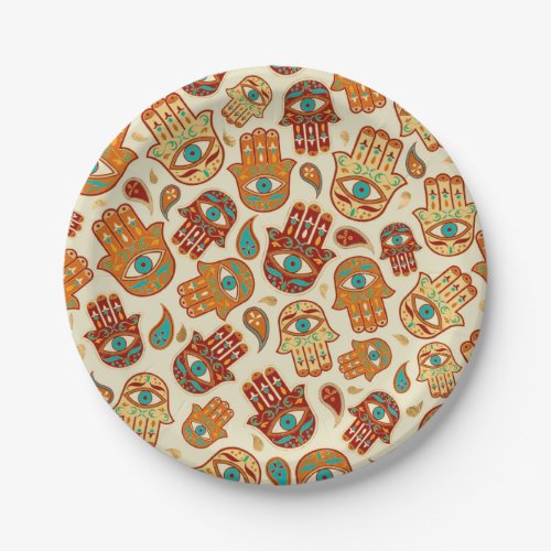 Hamsa Hand _ Hand of Fatima Teal Terracotta Paper Plates