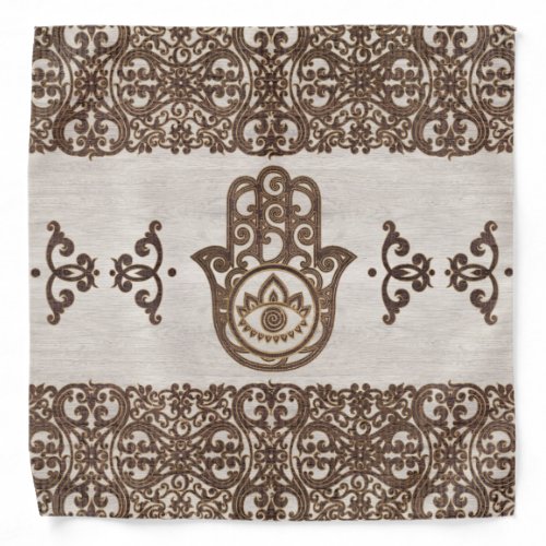 Hamsa Hand _ Hand of Fatima  wooden texture Bandana