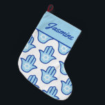 Hamsa Hand Jewish Star Blue Hanukkah Stocking<br><div class="desc">Hamsa Hand Jewish Star Blue Hanukkah Stocking. Jewish Christmas Stocking. Personalized Hanukkah Decor, </div>