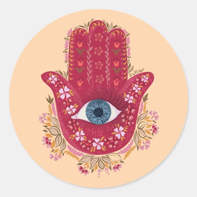 Hamsa Hand_Magenta_Cream Sticker (Front)