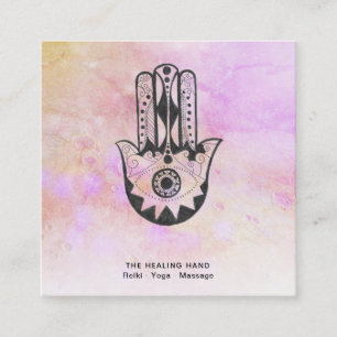 *~* Hamsa Hand of Fatima Craters of Moon Peach Square Business Card