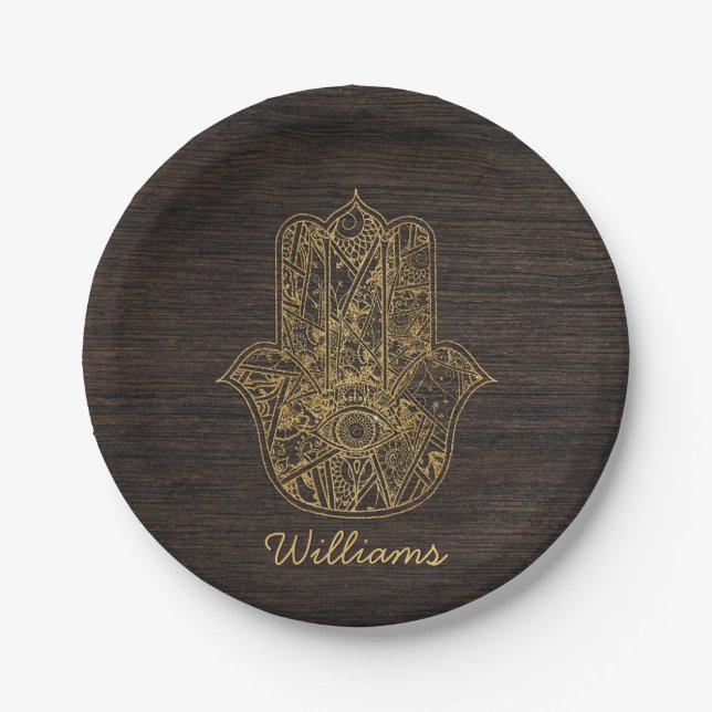 HAMSA Hand of Fatima symbol amulet design Paper Plates (Front)