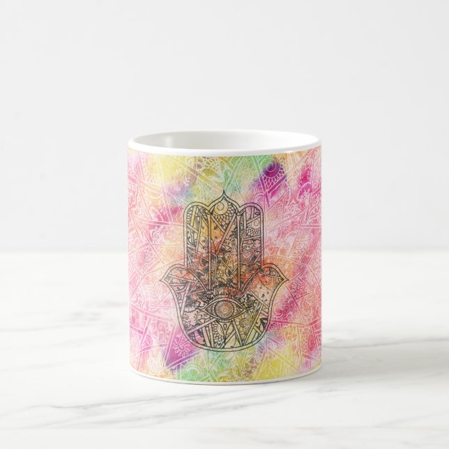 HAMSA Hand of Fatima symbol amulet Henna floral Coffee Mug (Center)