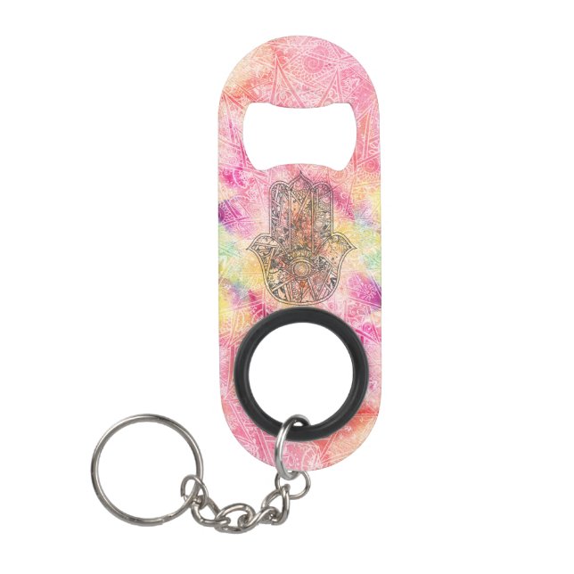 HAMSA Hand of Fatima symbol amulet Henna floral Keychain Bottle Opener (Front)