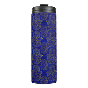 Hamsa Hand pattern - gold on lapis lazuli Thermal Tumbler