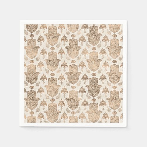 Hamsa Hand Pattern Pastel Gold Napkins