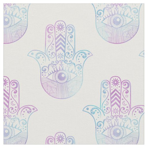 Hamsa Hand Pattern Purple and Blue Fabric