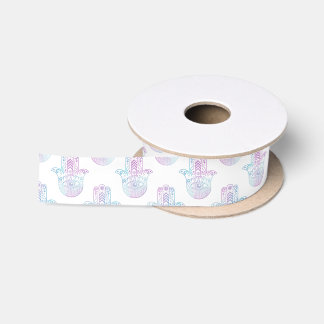 Hamsa Hand Pattern Purple and Blue Satin Ribbon