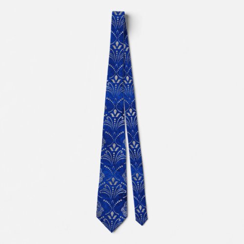 Hamsa Hand pattern _silver on blue glass Neck Tie