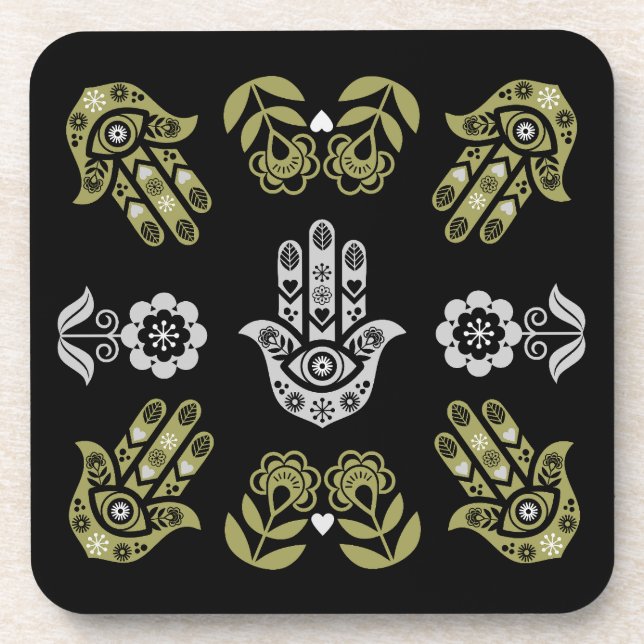 Hamsa Hand Protection Art Beverage Coaster (Front)