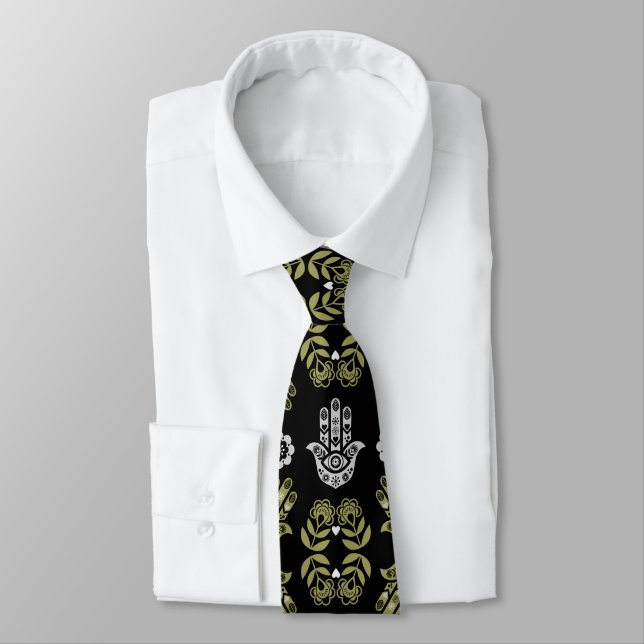 Hamsa Hand Protection Art Neck Tie (Tied)