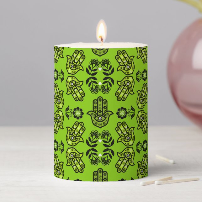Hamsa Hand Protection Art Pillar Candle (In Situ)