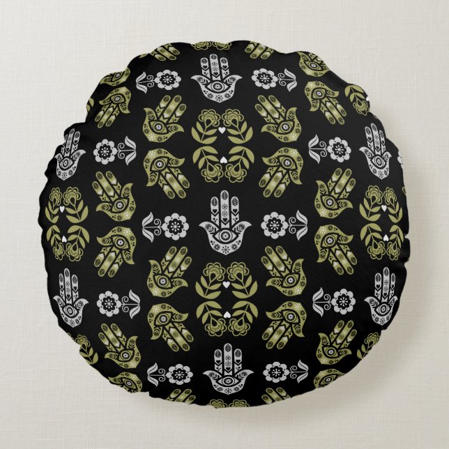 Hamsa Hand Protection Art Round Pillow (Front)