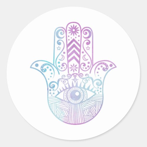 Hamsa Hand Purple and Blue Watercolor Classic Round Sticker