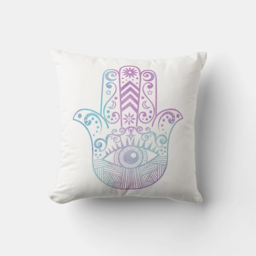 Hamsa Hand Purple and Blue Watercolor Throw Pillow