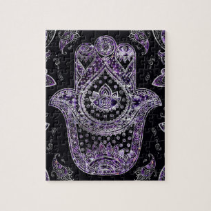Hamsa Hand - silver and amethyst Jigsaw Puzzle