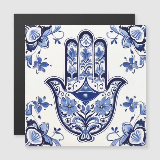 Hamsa Hand Symbol - Blue and White Hand of Fatima (Front/Back)