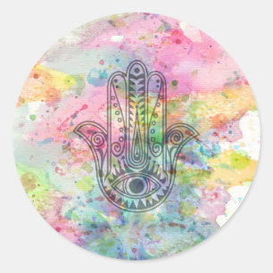 HAMSA Hand Symbol Colorful Watercolor Classic Round Sticker