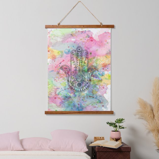 HAMSA Hand Symbol Colorful Watercolor Hanging Tapestry (Bedroom)