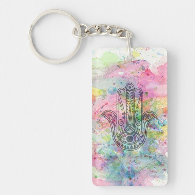 HAMSA Hand Symbol Colorful Watercolor Keychain (Front)
