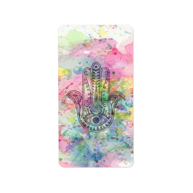 HAMSA Hand Symbol Colorful Watercolor Label (Front)