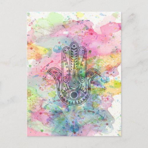 HAMSA Hand Symbol Colorful Watercolor Postcard