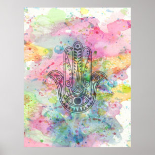 HAMSA Hand Symbol Colorful Watercolor Poster