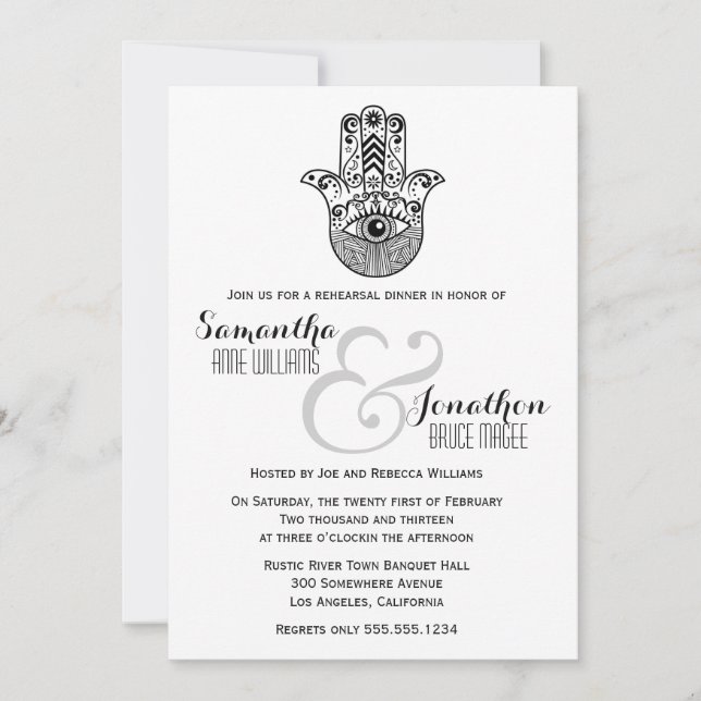 Hamsa Hand Wedding Reheasal Dinner Invite (Front)